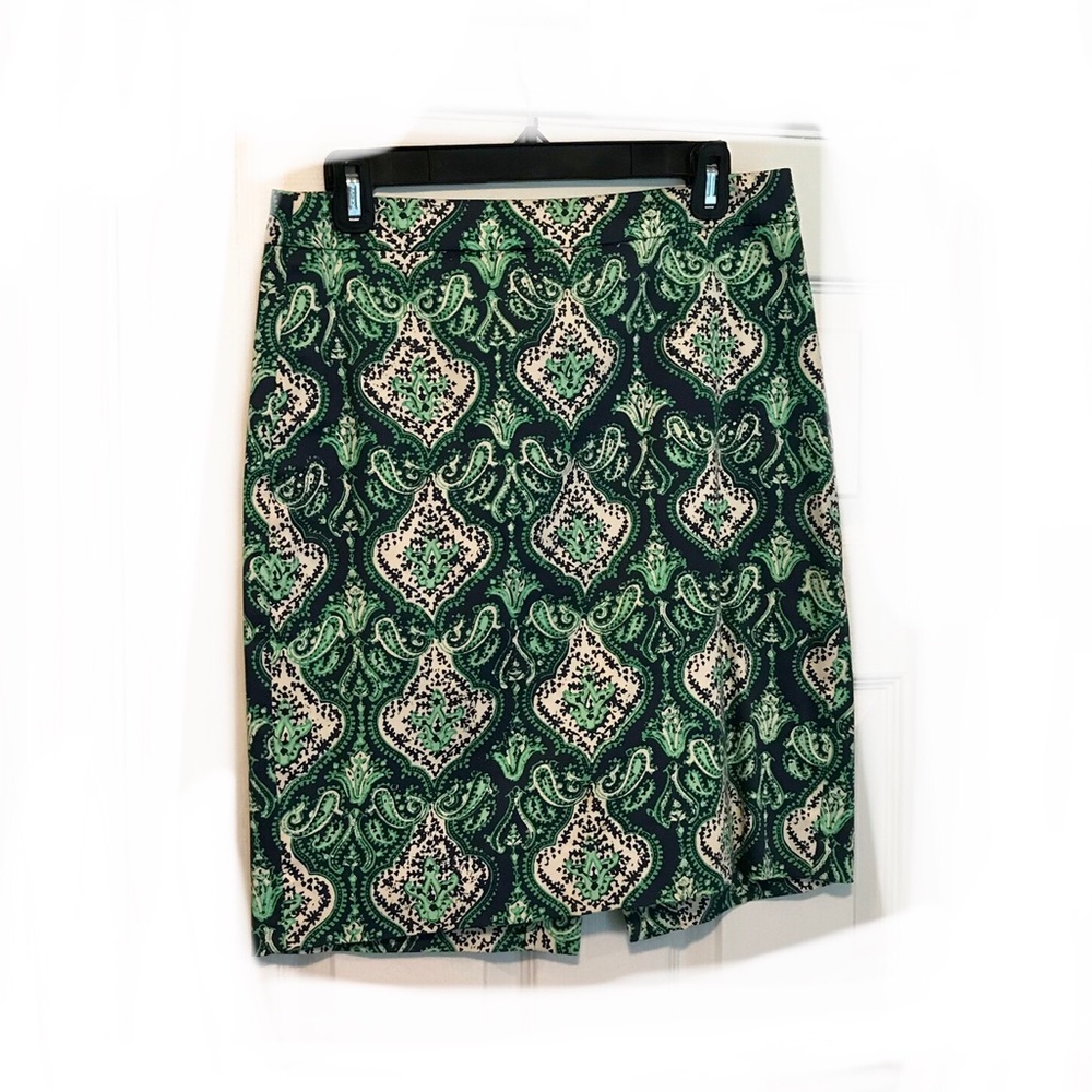 JCREW green / navy print pencil skirt